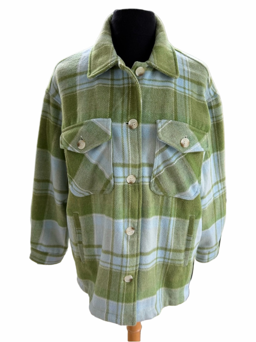 Workshop Oversized Shacket Shirt Jacket Green Blue Plaid Size Large NEW NWT